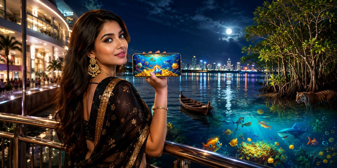 সুন্দরবনে বাংলাদেশি মডেল মোবাইলে ফিশিং গেম উপভোগ করছেন